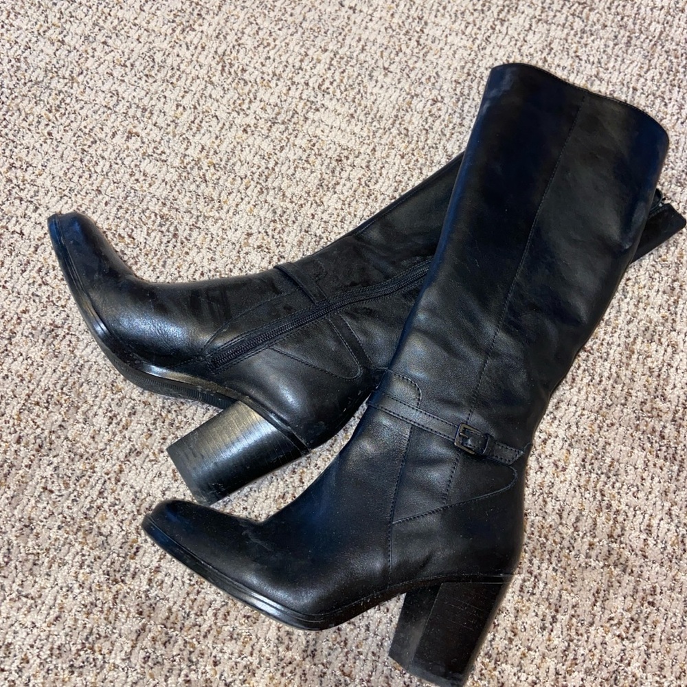 Black Leather Knee-High Boots